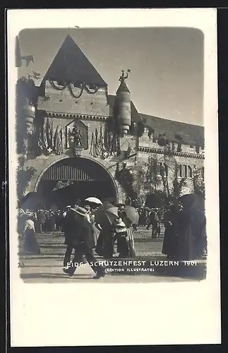 Foto-AK Luzern, Eidg. Schützenfest 1901, Eingang zum Fest
