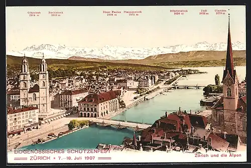 AK Zürich, Eidgenössisches Schützenfest 1907, Blick auf die Stadt
