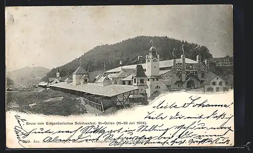 AK St. Gallen, Eidgenössisches Schützenfest 1904, Blick auf die Festhalle