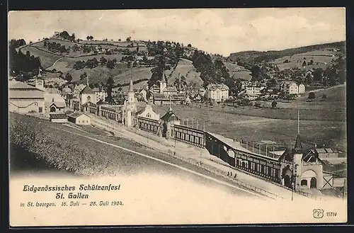 AK St. Gallen, Eidgenössisches Schützenfest 1904, Ortsansicht mit Festhalle