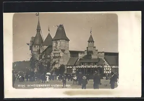 AK Luzern, Eidg. Schützenfest 1901, Bürger an der Festhalle