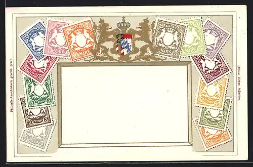 AK Briefmarken Bayerns, Wappen