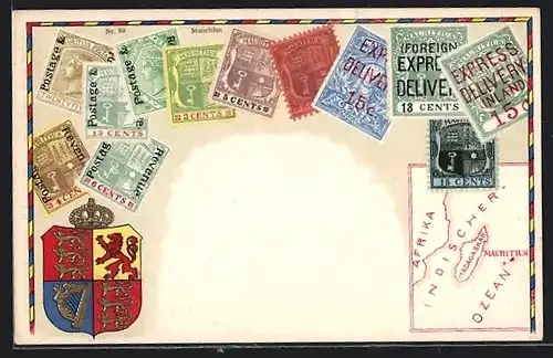 AK Madagaskar, Verschiedene Briefmarken aus Mauritius