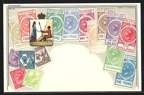 AK Australien, Briefmarken aus Südaustralien