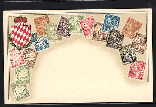 AK Briefmarken und Wappen Monacos, Krone