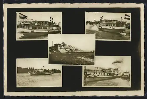 AK Komárno, Donauansichten mit Dampfschiffen