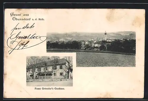 AK Oberndorf a. d. Melk, Franz Griessler`s Gasthaus, Ortsansicht