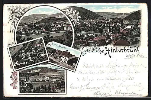 Lithographie Hinterbrühl, Höldrichsmühle, Kirche, Hôtel Paulinen