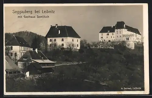 AK Seggauberg bei Leibnitz, Ortsansicht mit Gasthaus Semlitsch