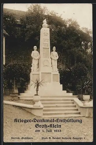 AK Grossklein, Krieger-Denkmal-Enthüllung 1923