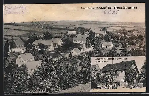 AK Niederfrauendorf, Bäckerei und Materialwaren von M. Ullmann, Teilansicht der Ortschaft