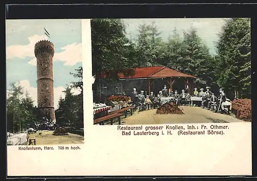 AK Bad Lauterberg i. H., Restaurant grosser Knollen, Inh. Fr. Othmer, Restaurant Börse, Knollenturm im Harz