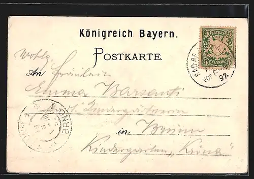 Lithographie Reichenhall, Hotel Post Krone, Panorama