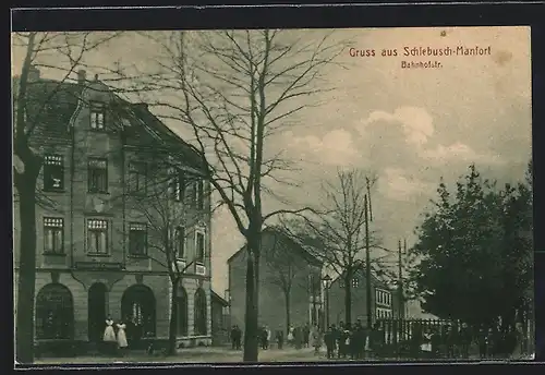 AK Schlebusch-Manfort, Die Bahnhofstrasse mit Gastwirtschaft