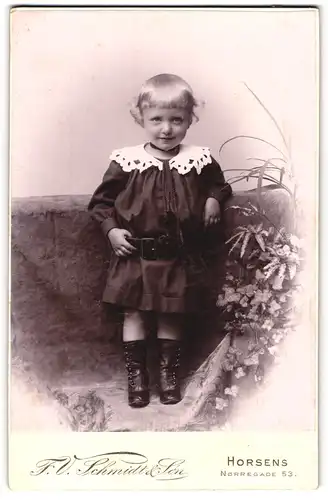 Fotografie F. V. Schmidt & Són, Horsens, Norregade 53, Kleines Kind im hübschen Kleid