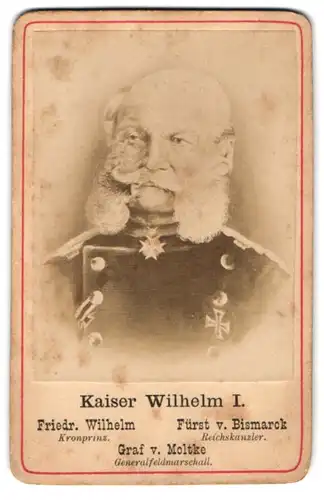 Fotografie A. Sala, Berlin, Portrait Kaiser Wilhelm I. von Preussen in Uniform mit Orden
