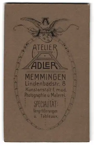 Fotografie Atelier Adler, Memmingen, Lindenbadstr. 8, Monogramm des Fotografen mit Adler