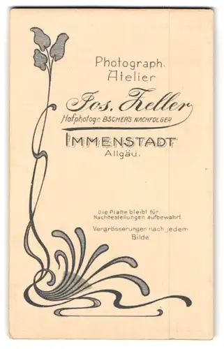 Fotografie Jos. Zeller, Immenstadt, Anschrift des Ateliers mit floraler Verzierung im Jugendstil