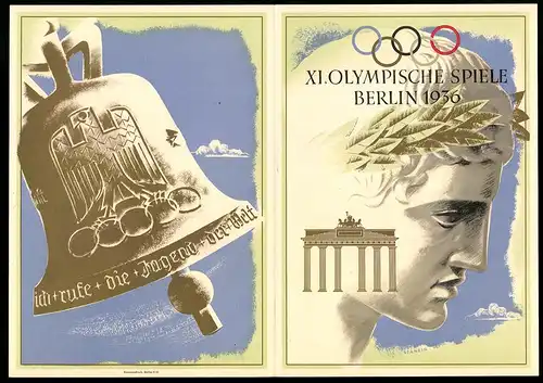 Telegramm XI. Olympische Spiele Berlin 1936, Entwurf: Stanzig, Brandenburger Tor, Reichsadler, Olympiaglocke