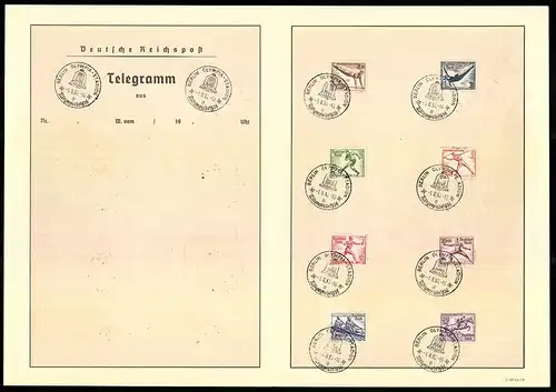 Telegramm XI. Olympische Spiele Berlin 1936, Entwurf: Stanzig, Brandenburger Tor, Reichsadler, Olympiaglocke