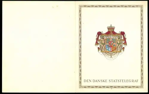 Telegramm Den Danske Statstelegraf, 1953, Wappen mit Königskrone von Keulenträgern flankiert