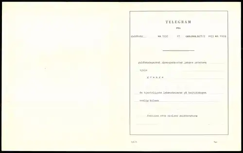 Telegramm Den Danske Statstelegraf, 1953, Wappen mit Königskrone von Keulenträgern flankiert