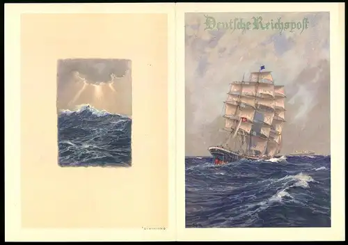 Telegramm Deutsche Reichspost, 1941, Segelschiff mit  & Dampfschiff im Hintergrund, Entwurf: Hans Bohrdt