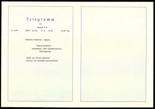 Telegramm Deutsche Reichspost, 1939, Segelschiff mit  und Dampfschiff, Entwurf: Hans Bohrdt