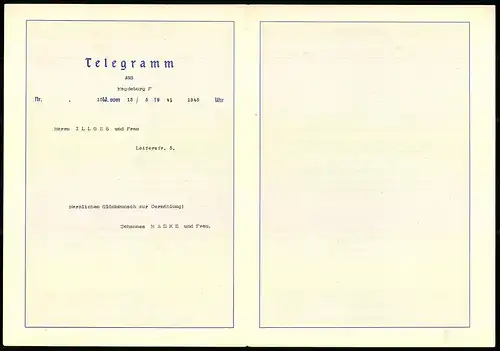 Telegramm Deutsche Reichspost, 1941, Segelschiff mit  und Dampfschiff, Entwurf: Hans Bohrdt