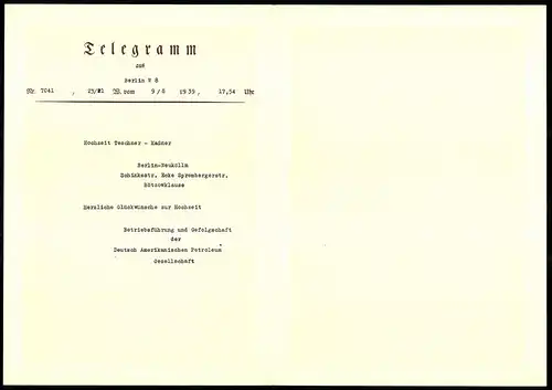 Telegramm Deutsche Reichspost, 1939, Fabelwesen, Elfen - Hochzeit, Putten, Zwerg & Kobold Orchester