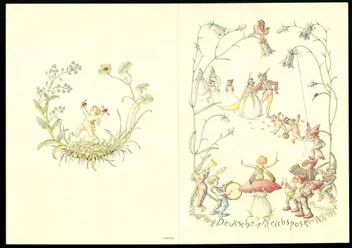 Telegramm Deutsche Reichspost, 1939, Fabelwesen, Elfen - Hochzeit, Putten, Zwerg & Kobold Orchester, Armor Engel