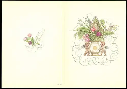 Telegramm Deutsche Bundespost, 1955, Blumenvase von Putten flankiert, Tulpen & Schreibfeder