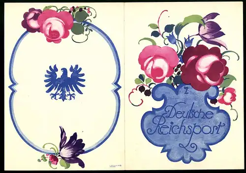 Telegramm Deutsche Reichspost, 1935, blühende Blumen & Reichsadler, Entwurf: Ludwig Hohlwein