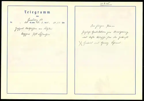 Telegramm Deutsche Reichspost, 1935, blühende Blumen & Reichsadler, Entwurf: Ludwig Hohlwein