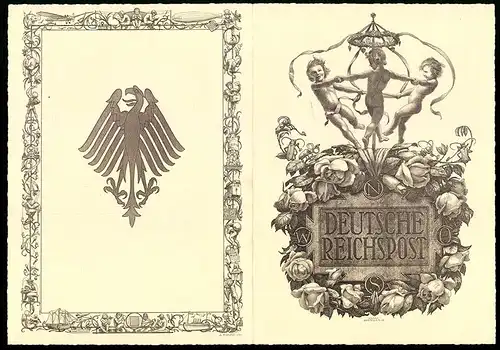 Telegramm Deutsche Reichspost, 1936, Zeppelin & Flugzeug, Reigentanz am Maibaum, Entwurf: Hanns Bastanier