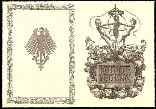 Telegramm Deutsche Reichspost, 1935, Reigentanz am Maibaum, Zeppelin - Luftschiff, Entwurf: Hanns Bastanier