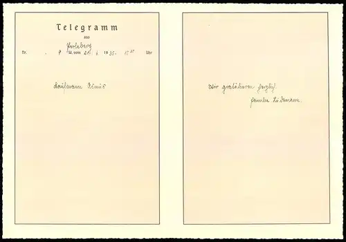 Telegramm Deutsche Reichspost, 1935, Reigentanz am Maibaum, Zeppelin - Luftschiff, Entwurf: Hanns Bastanier