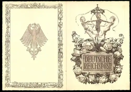 Telegramm Deutsche Reichspost, 1930, Zeppelin, Reichsadler, Reigentanz am Maibaum, Entwurf: Hanns Bastanier