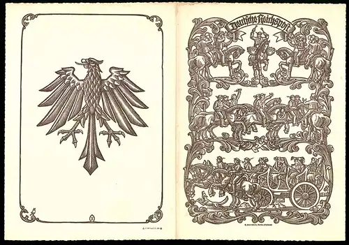 Telegramm Deutsche Reichspost, 1935, Reichsadler, Jäger & Kesselpauker zu Pferd, Trachtenmädchen, Entwurf: E. Feyerabend