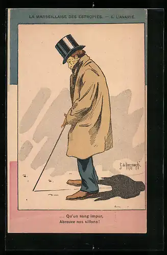 Künstler-AK sign. G. de Krassowski: Mann mit Gehstock und Zylinder