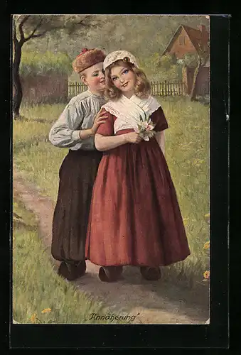 Künstler-AK sign. W. Zuchors: Mädchen und Junge in Tracht