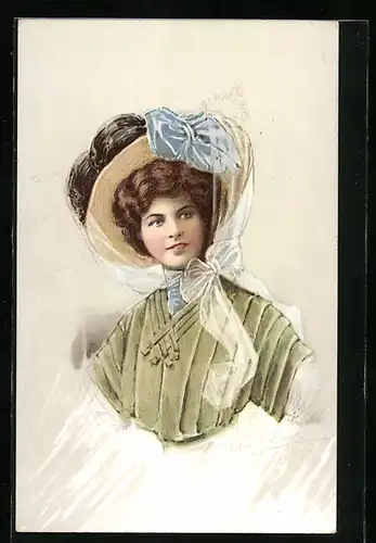 Künstler-AK sign. Bertran: Elegante Dame mit Hut