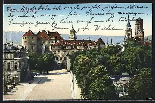 AK Stuttgart, Altes Schloss mit Parkanlagen
