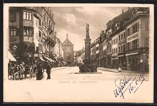 AK Freiburg /B., Kaiserstrasse mit Pferdekutsche