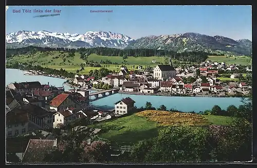 AK Bad Tölz, Ortsansicht links der Isar mit Benediktenwand