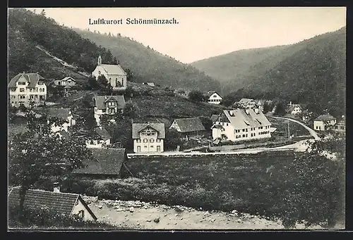 AK Schönmünzach, Ortsansicht mit Bergen