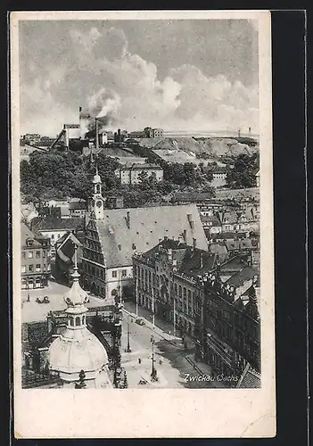 AK Zwickau /Sa., Teilansicht mit Fabrik