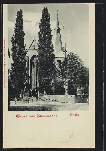 Mondschein-AK Bleicherode, An der Kirche