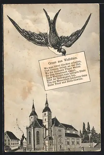 AK Walldürn, Schwalbe fliegt über die Kirche