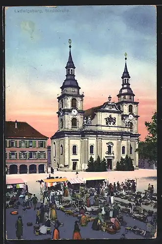 AK Ludwigsburg, Markt an der Stadtkirche